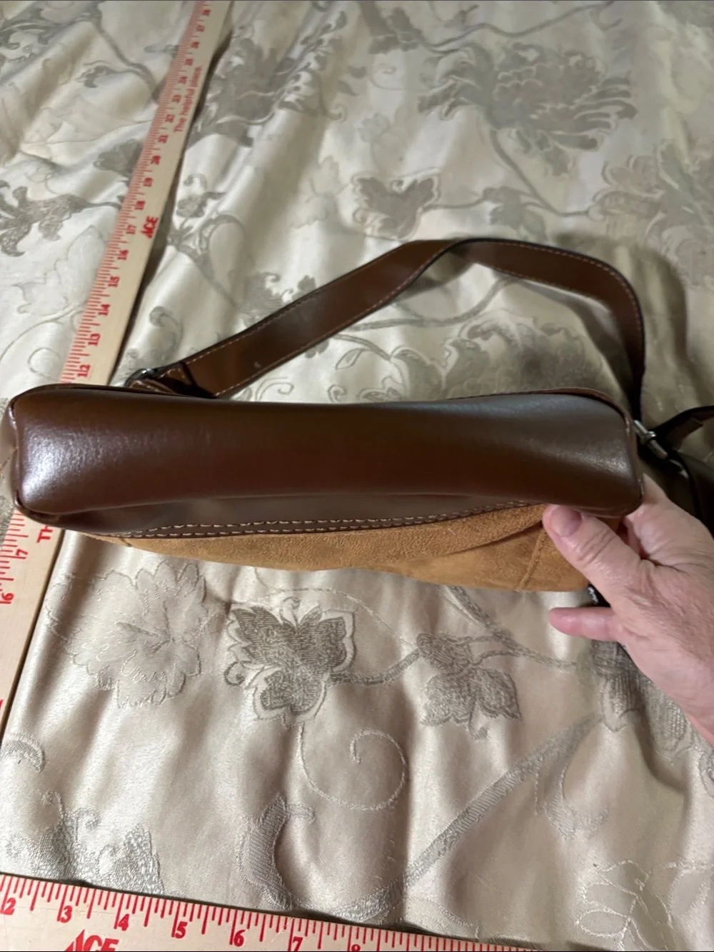 St. John's Bay Brown Canvas and Dark Brown Faux Leather Messenger Bag